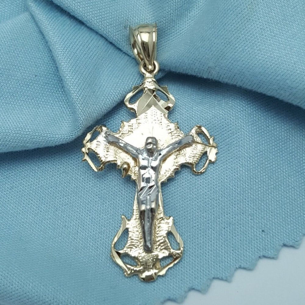 Beautiful 14k Solid Multi Tone Two Tone Jesus On … - image 3